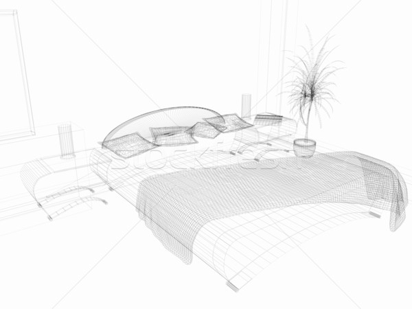 Sypialni nowoczesny styl 3D drewna budowy Zdjęcia stock © kash76