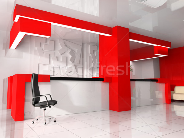 [[stock_photo]]: Rouge · réception · modernes · hôtel · 3D · image