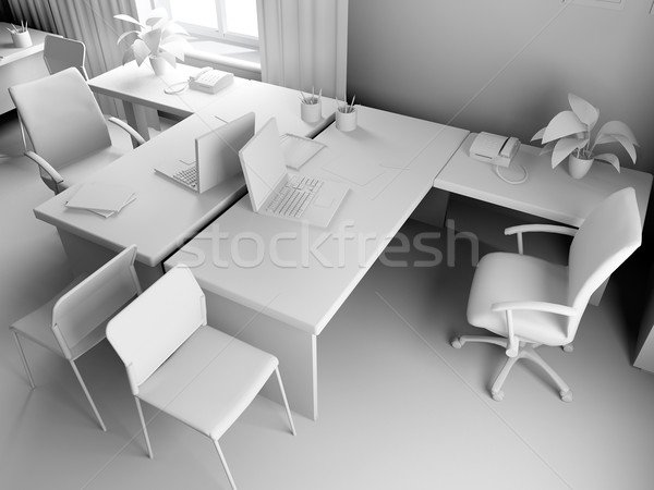 Stock foto: Büro · Innenraum · modernen · Stil · 3D · Rendering · Design