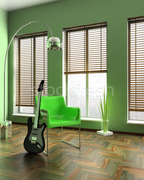 Сток-фото: зеленый · кресло · интерьер · 3D · изображение · стены