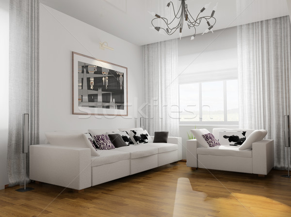 Livingroom modern mobilya 3d render ev pencere Stok fotoğraf © kash76