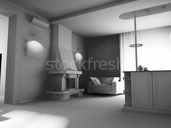 kitchen interior with a fireplace Stock photo © kash76