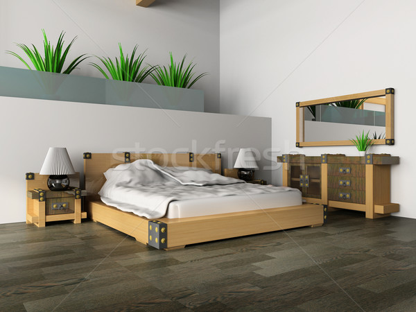 Schlafzimmer klassischen Stil 3D Bild Holz Stock foto © kash76