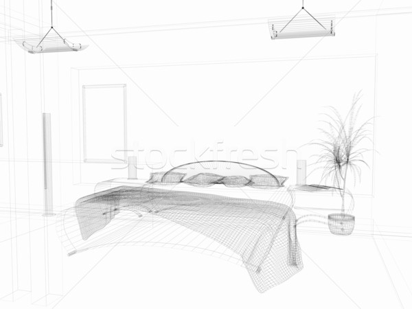 Camera da letto stile moderno 3D legno costruzione Foto d'archivio © kash76