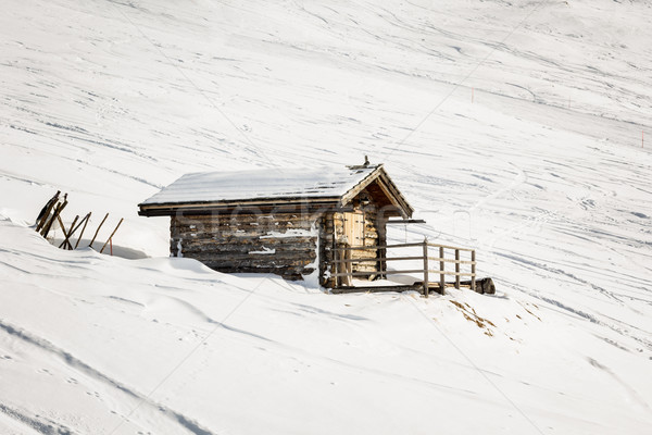 Kicsi kunyhó hegyek Alpok tél fa Stock fotó © kasjato