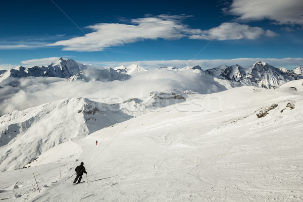 Słynny narciarskie resort alpy zimą niebo Zdjęcia stock © kasjato