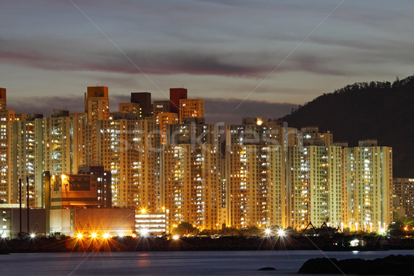 Hong Kong apartamento bloques noche cielo agua Foto stock © kawing921