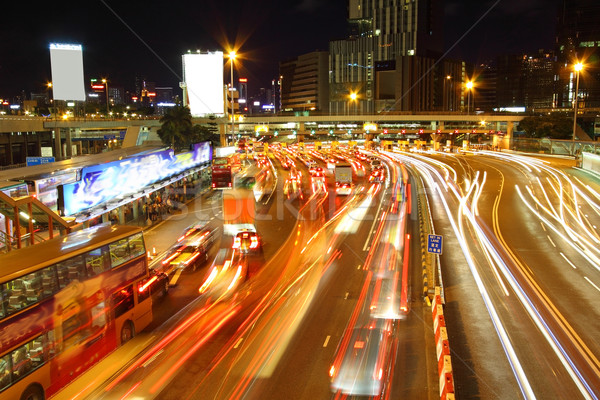 Foto stock: Atasco · de · tráfico · Hong · Kong · fuera · túnel · resumen · fondo