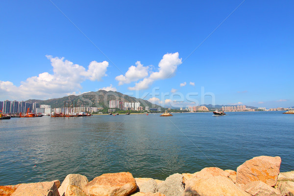 Coastal landscape in Hong Kong at daytime, with many residential Stock photo © kawing921