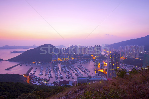 Hong Kong puesta de sol agua carretera luz casa Foto stock © kawing921