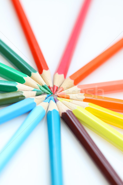 Color pencils in arrange in color wheel colors on white backgrou Stock photo © kawing921