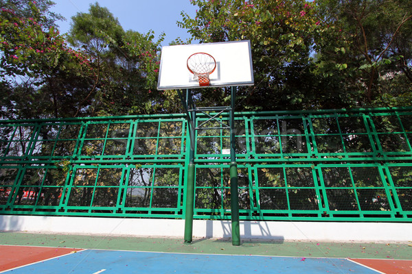 Stock fotó: Kosárlabdapálya · napos · idő · égbolt · háttér · tornaterem · kék
