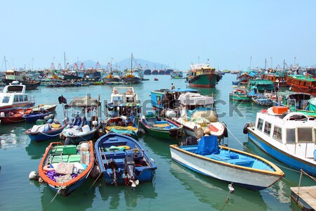 ストックフォト: 釣り · ボート · 海岸 · 香港 · 水 · 家