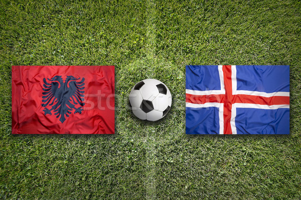 Albania vs. Iceland flags on soccer field Stock photo © kb-photodesign