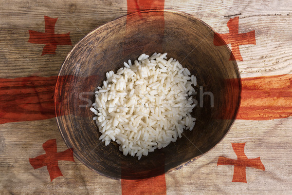 Armoede kom rijst vlag houten voedsel Stockfoto © kb-photodesign