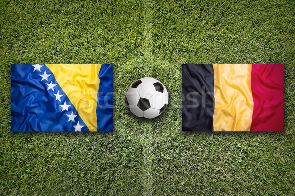 Сток-фото: против · флагами · футбольное · поле · зеленый · команда · мяча