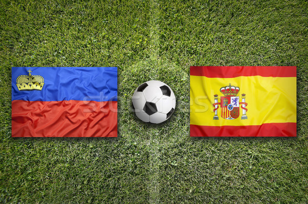 Liechtenstein vs. Spain flags on soccer field Stock photo © kb-photodesign