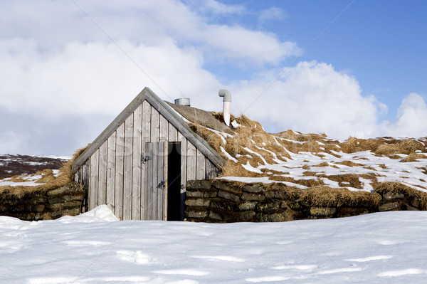 Cabana Islândia primavera neve inverno Foto stock © kb-photodesign