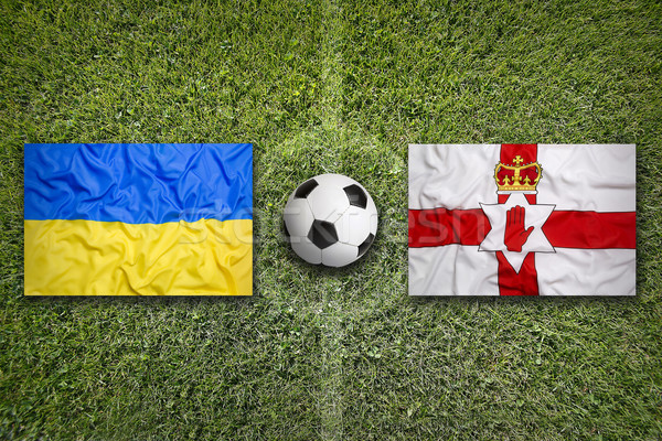 Oekraïne vs noordelijk Ierland voetbalveld vlaggen Stockfoto © kb-photodesign