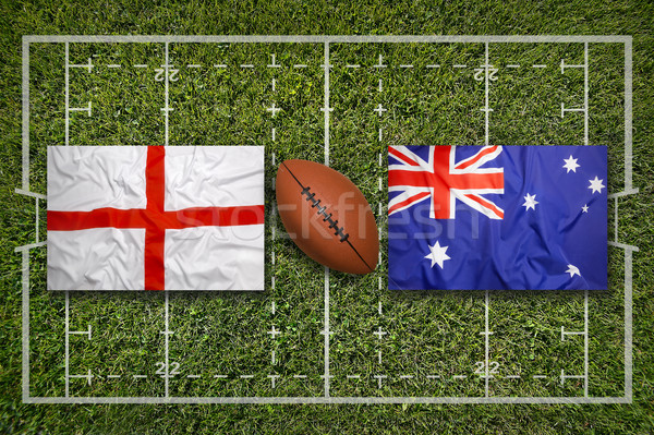 İngiltere vs bayraklar rugby alan yeşil Stok fotoğraf © kb-photodesign
