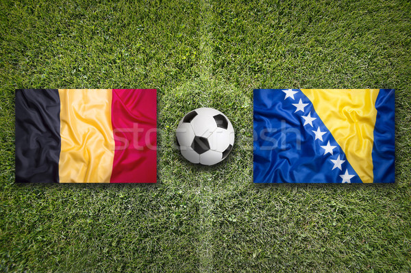 Belgium and Bosnia and Herzegovina flags on soccer field Stock photo © kb-photodesign