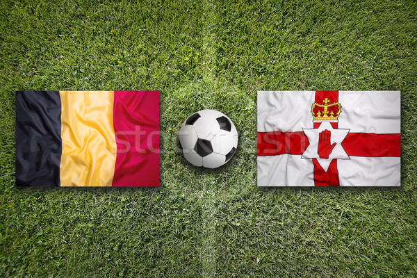 België vs noordelijk Ierland vlaggen voetbalveld Stockfoto © kb-photodesign