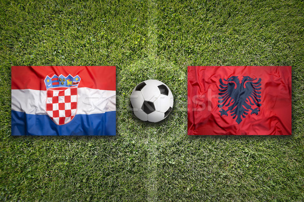 Stock photo: Croatia vs. Albania flags on soccer field