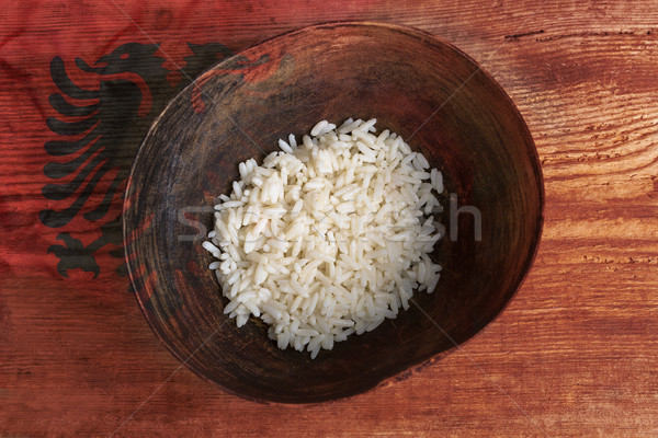 Stockfoto: Armoede · kom · rijst · vlag · houten · voedsel