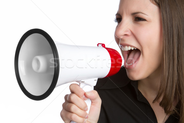 Nő kiabál megafon kéz arc tini Stock fotó © keeweeboy
