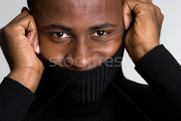 Garbó pulóver férfi visel arc tél Stock fotó © keeweeboy
