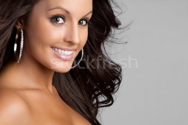 Mujer sonriente hermosa ojos marrones cara feliz modelo Foto stock © keeweeboy