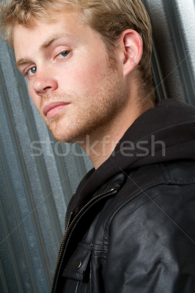 Jonge man portret cool oog mode metaal Stockfoto © keeweeboy