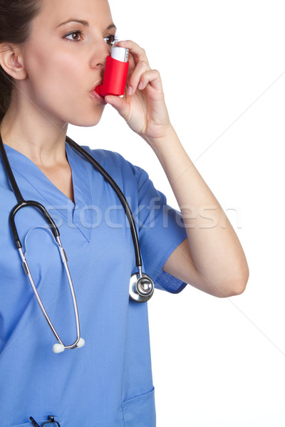 Asztma nővér csinos nő lány női Stock fotó © keeweeboy