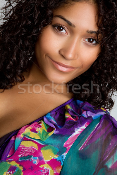 Сток-фото: великолепный · женщину · черную · женщину · счастливым · модель · волос