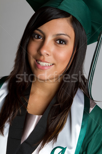 Zâmbitor absolvent Hispanic liceu femeie fericit Imagine de stoc © keeweeboy