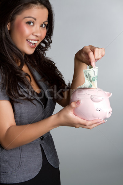 Stock photo: Piggy Bank Woman