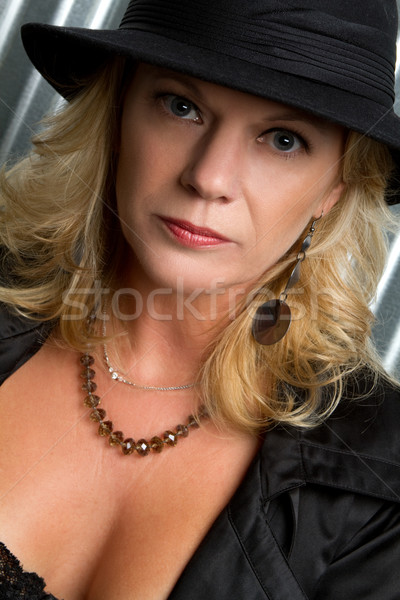 Vrouw hoed mooie blond mode Stockfoto © keeweeboy