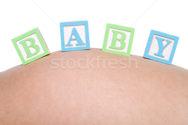Baby blokken zwangere buik meisje speelgoed Stockfoto © keeweeboy