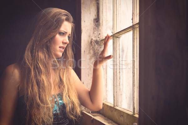 Femme regarder sur fenêtre belle femme fille [[stock_photo]] © keeweeboy