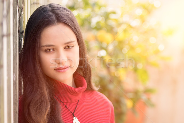 Hermosa rojo suéter mujer Foto stock © keeweeboy