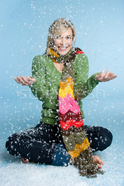 Foto stock: Nieve · nina · jugando · invierno · mujer · moda