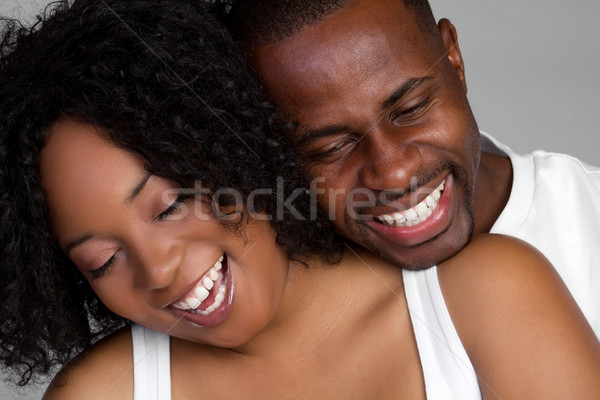 Foto stock: Risonho · casal · africano · americano · homem · mulheres · feliz