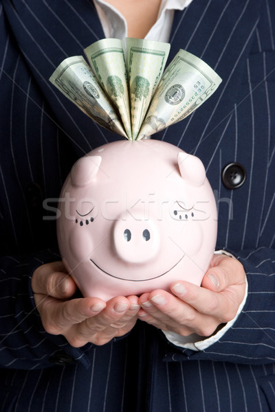Kobieta banku piggy business woman dziewczyna pieniężnych Zdjęcia stock © keeweeboy