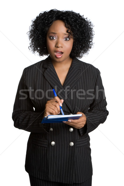 Vrouw schrijven controleren geschokt zakenvrouw business Stockfoto © keeweeboy