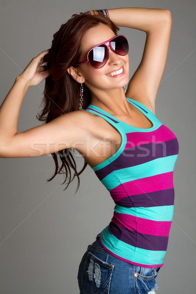 Occhiali da sole donna bella donna sorridente indossare modello Foto d'archivio © keeweeboy