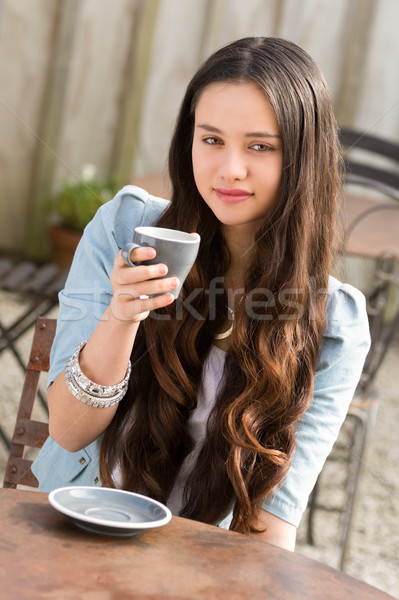 Beautiful Maori Woman Drinking Coffee Stock photo © keeweeboy