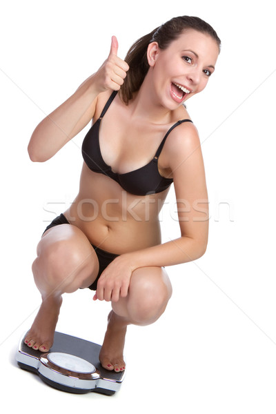 Gewichtsverlust Frau Maßstab glücklich jungen Fett Stock foto © keeweeboy
