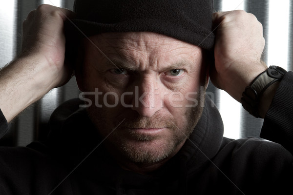 Bűnöző férfi visel fekete sötét személy Stock fotó © keeweeboy