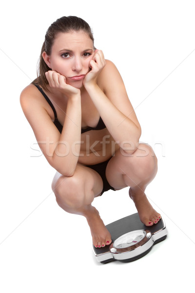 Gewichtsverlust Frau traurig isoliert Schönheit Fett Stock foto © keeweeboy