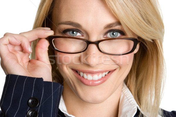 Сток-фото: женщину · очки · красивой · улыбающаяся · женщина · глазах